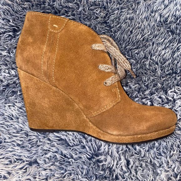 Dolce Vita Gael Laceup Wedge Platform Boots Booties Cognac Brown Suede, Sz 9.5 - Picture 1 of 11
